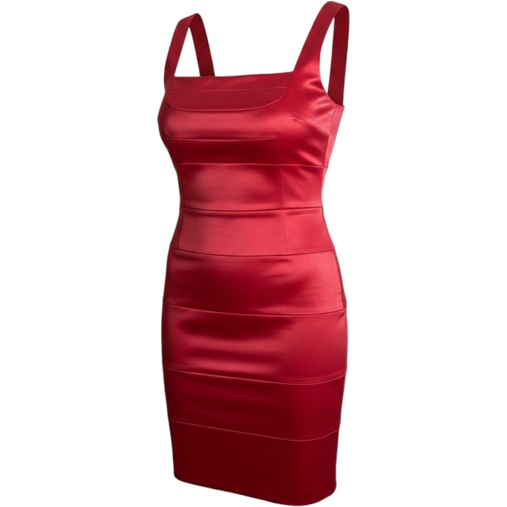 Signature by Sangria Coral Pink Satin Tiered Sheath Dress Square Neck Size 4 NEW